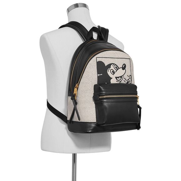 Coach Keith X Haring Disney Mickey Mouse Black ACVADEMY BACKPACK Leather Bag NEW - Picture 1 of 5